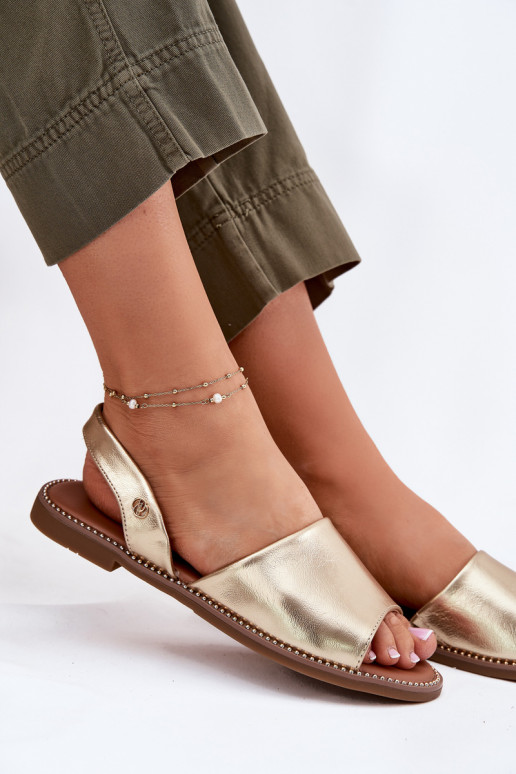 Moteriškos basutės su plačiais kulniukais Eko Oda aukso spalvos Dereka