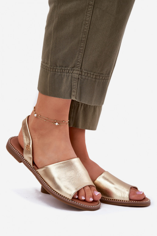 Moteriškos basutės su plačiais kulniukais Eko Oda aukso spalvos Dereka