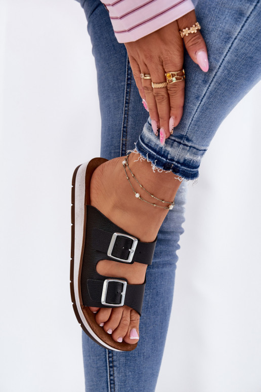 Moteriškos šlepetės su sagtimis Inblu CP000042 juodos spalvos