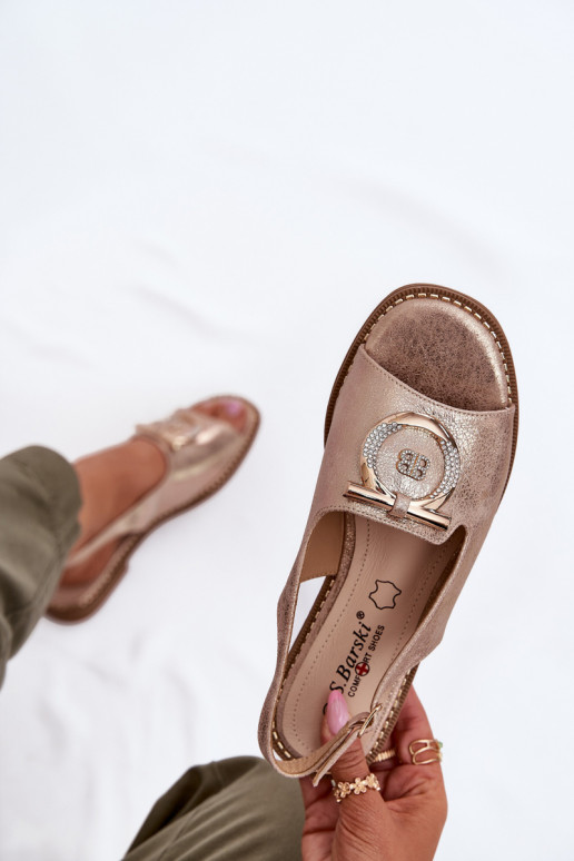 Elegantiško stiliaus basutės su ornamentais su plačiais kulniukais S.Barski KV51-003 rausvo aukso spalvos