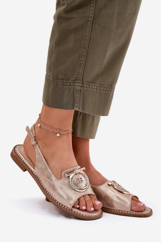 Elegantiško stiliaus basutės su ornamentais su plačiais kulniukais S.Barski KV51-003 rausvo aukso spalvos