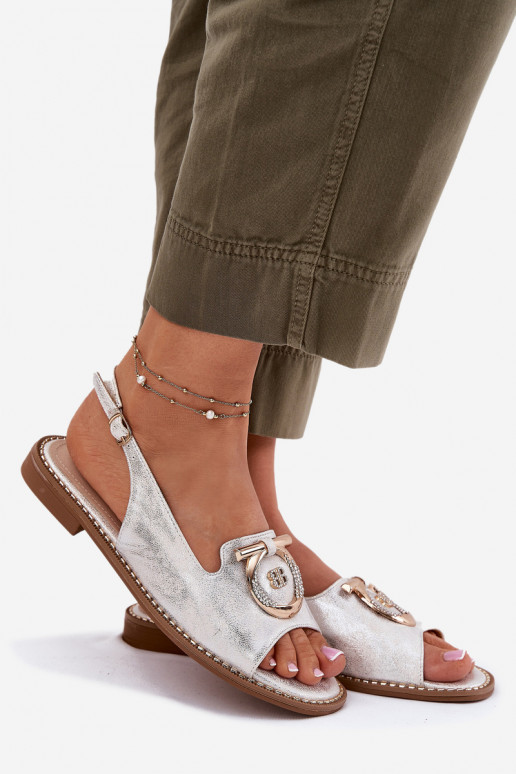 Elegantiško stiliaus basutės su ornamentais su plačiais kulniukais S.Barski KV51-003 sidabro spalvos