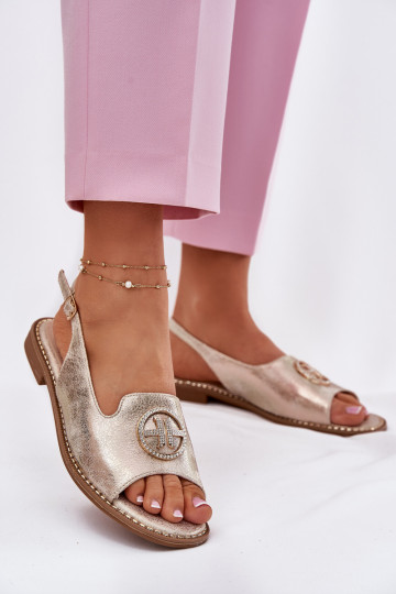 Moteriškos basutės su plačiais kulniukais su ornamentais S.Barski KV51-002 aukso spalvos