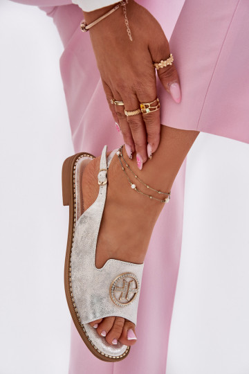 Moteriškos basutės su plačiais kulniukais su ornamentais S.Barski KV51-002 sidabro spalvos