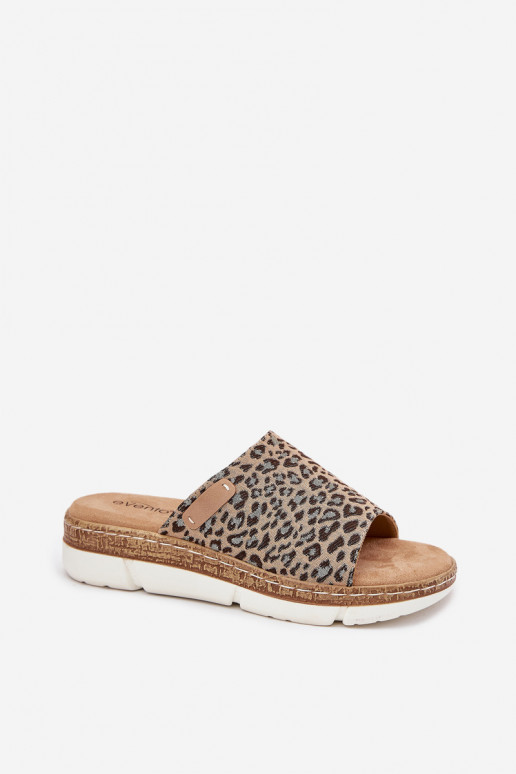 Moteriškos šlepetės Ant pleišto su leopardo kailio raštais Norozi