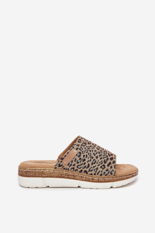 Moteriškos šlepetės Ant pleišto su leopardo kailio raštais Norozi