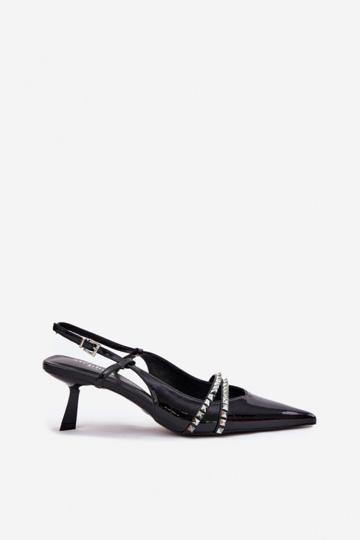 su lako efektu Bateliai su plonais kulniukais su dirželiais juodos spalvos Jelmia