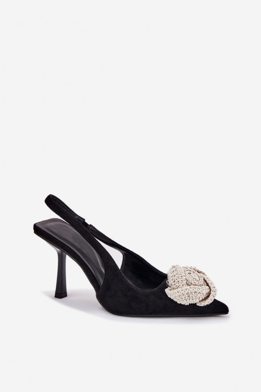 aukštakulniai bateliai su ornamentais iš eko zomšosoĮe juodos spalvos Anodera