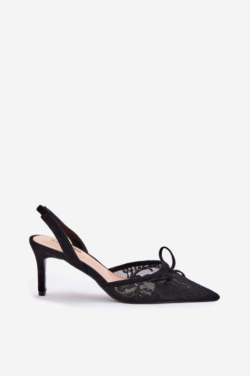 su nėrinių motyvais aukštakulniai bateliai su atviru kulnu juodos spalvos Annivirae