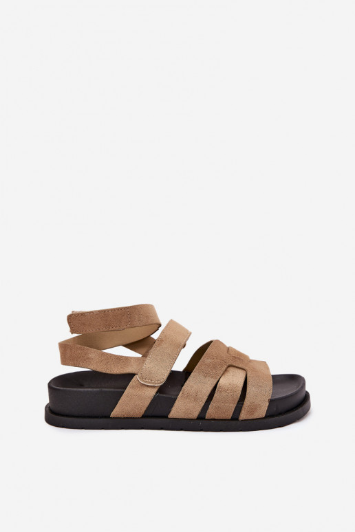 Eko Moteriškos zomšinės basutės Z su limpančiu užsegimuami smėlio spalvos Valpera