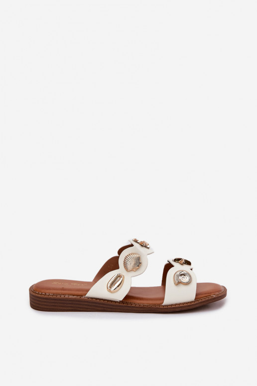 Moteriškos šlepetės Ze aukso spalvosmi Przypinkami baltos spalvos Jenoriela Moteriškos šlepetės Ze aukso spalvosmi Przypinkami baltos spalvos Jenoriela