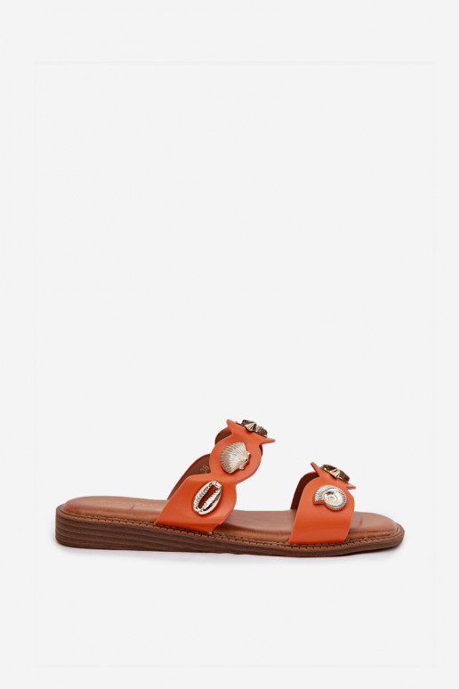 Moteriškos šlepetės Ze aukso spalvosmi Przypinkami oranžinės spalvos Jenoriela