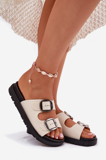 Moteriškos šlepetės su sagtimis su platforma smėlio spalvos Elamas