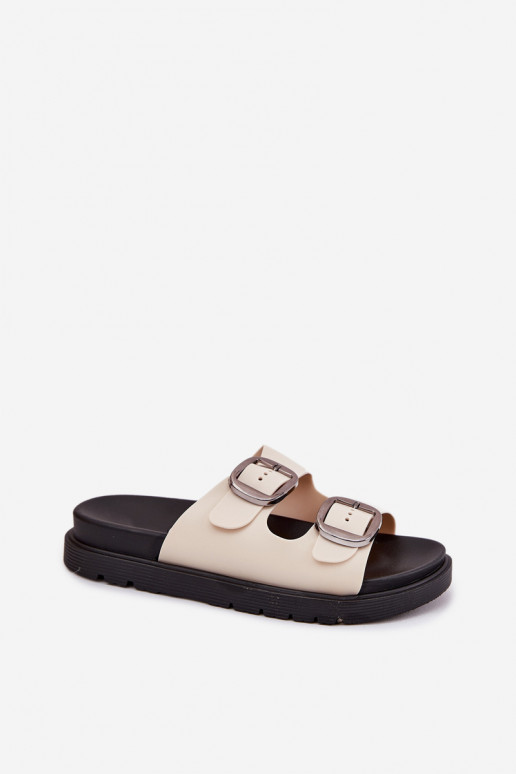 Moteriškos šlepetės su sagtimis su platforma smėlio spalvos Elamas