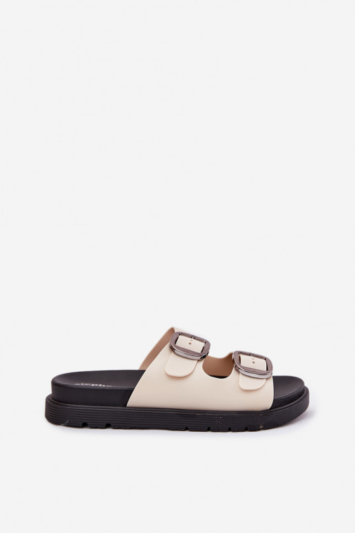 Moteriškos šlepetės su sagtimis su platforma smėlio spalvos Elamas