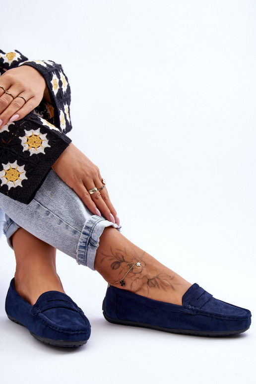 Elegantiški zomšiniai mokasinai tamsiai mėlynos spalvos Lenvie