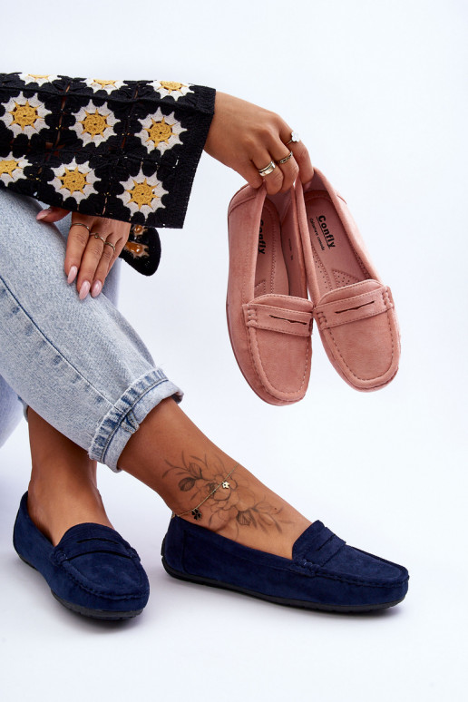 Elegantiški zomšiniai mokasinai tamsiai mėlynos spalvos Lenvie