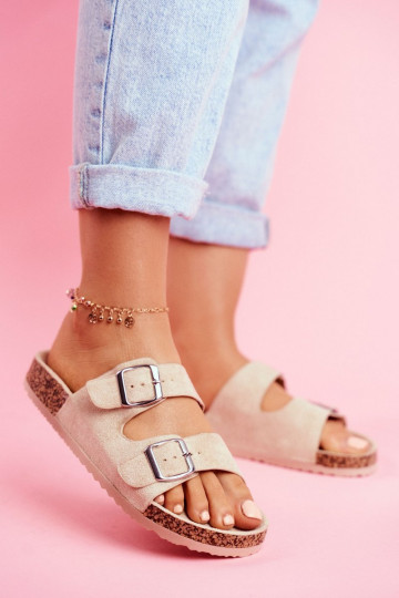 Moteriškas Šlepetės Ant Koreko su sagtimis smėlio spalvos Si Senor