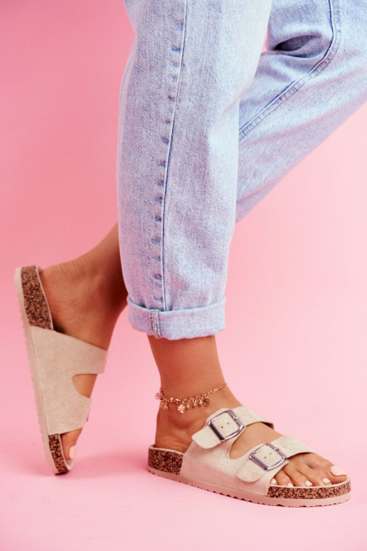 Moteriškas Šlepetės Ant Koreko su sagtimis smėlio spalvos Si Senor