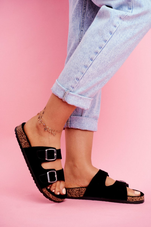 Moteriškas Šlepetės Ant Koreko su sagtimis juodos spalvos Si Senor