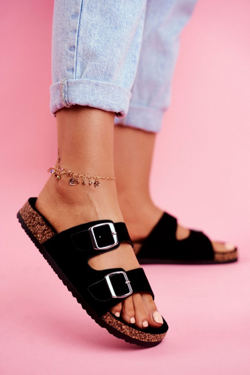 Moteriškas Šlepetės Ant Koreko su sagtimis juodos spalvos Si Senor