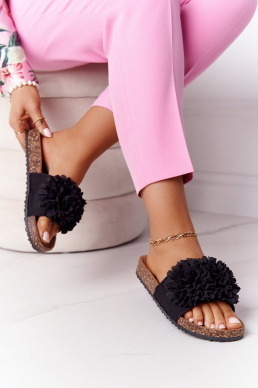 Šlepetės Ant kamštinio pado juodos spalvos FloĮerbomb Šlepetės Ant kamštinio pado juodos spalvos FloĮerbomb