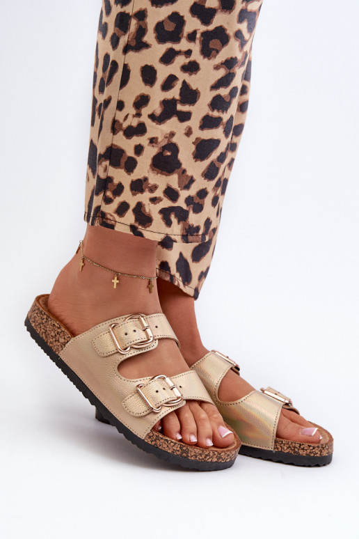 Moteriškos šlepetės su sagtimis aukso spalvos Fronila