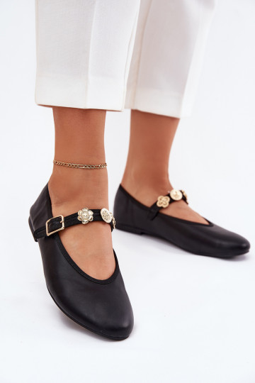 Balerinos Moteriškas su dirželiais I aukso spalvosmi Przypinkami juodos spalvos Firicene