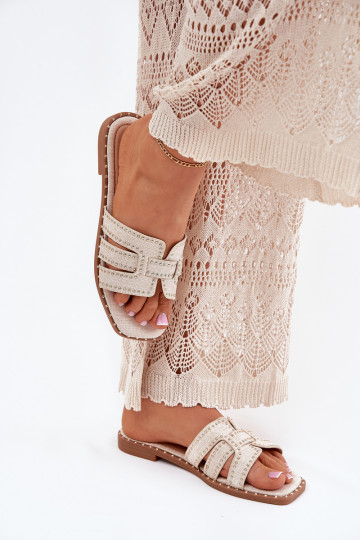 Dekoruotos šlepetės su plačiais kulniukais Anniles smėlio spalvos
