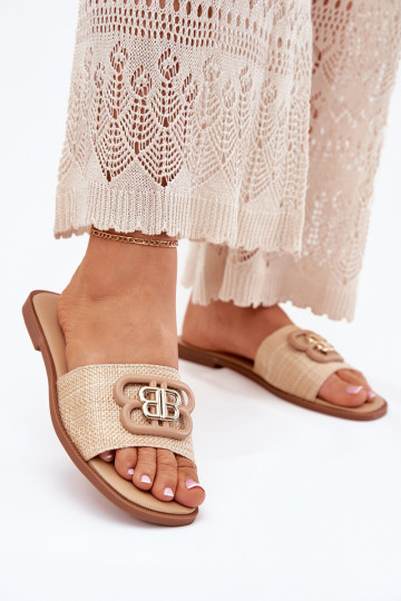 lygiapadžiai Moteriškos šlepetės Su puošniais Detalem smėlio spalvos Nenitta