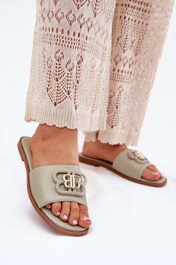 lygiapadžiai Moteriškos šlepetės Su puošniais Detalem žalios spalvos Nenitta 2