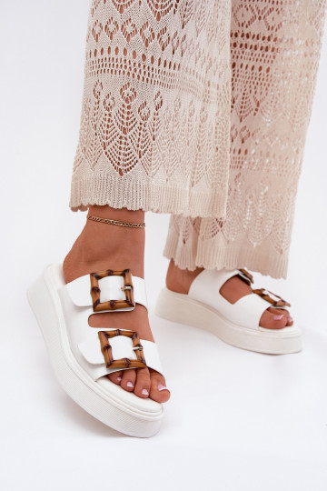 Eko Odinės šlepetės Moteriškas su platforma su sagtimis baltos spalvos Xanivia 2