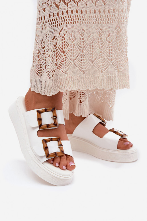 Eko Odinės šlepetės Moteriškas su platforma su sagtimis baltos spalvos Xanivia