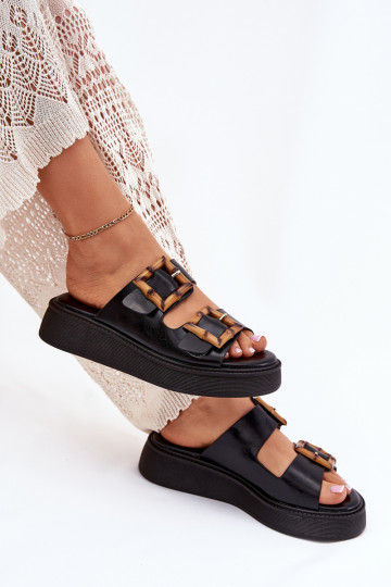 Eko Odinės šlepetės Moteriškas su platforma su sagtimis juodos spalvos Xanivia