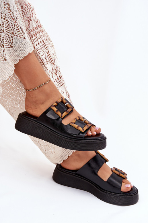 Eko Odinės šlepetės Moteriškas su platforma su sagtimis juodos spalvos Xanivia