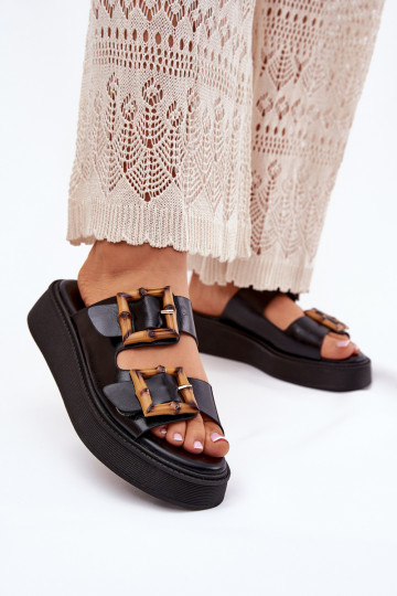 Eko Odinės šlepetės Moteriškas su platforma su sagtimis juodos spalvos Xanivia 2