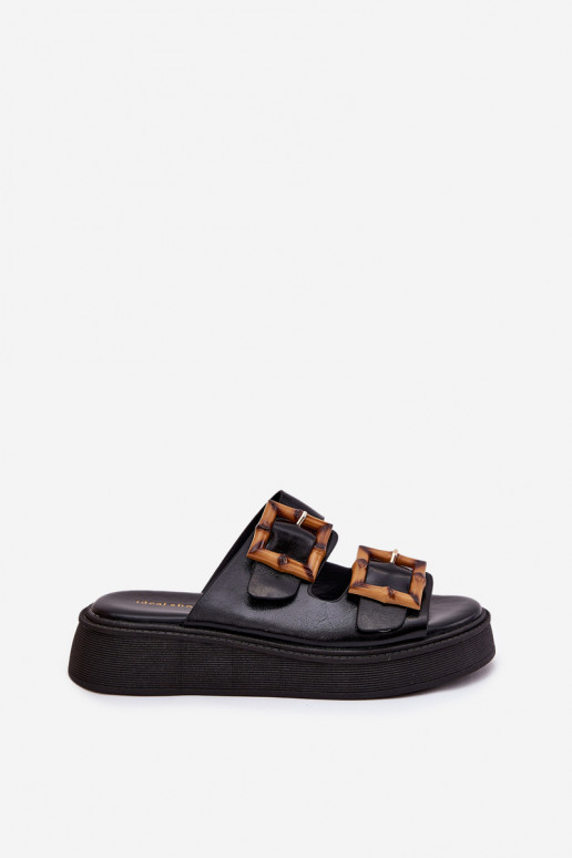 Eko Odinės šlepetės Moteriškas su platforma su sagtimis juodos spalvos Xanivia