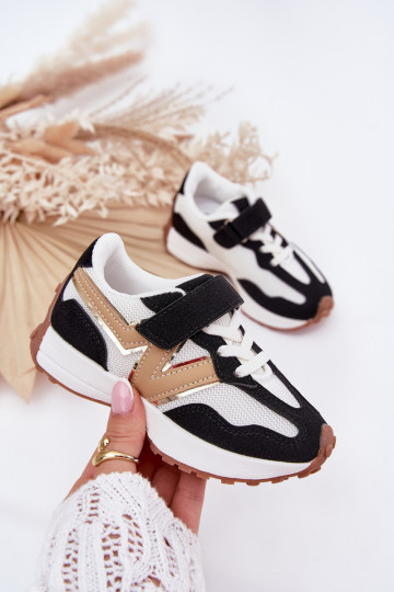 Sneakers modelio batai Vaikiški su lipniais užsegimais Baltos-juodos spalvos Tezzu