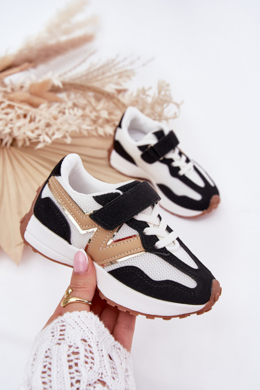 Sneakers modelio batai Vaikiški su lipniais užsegimais Baltos-juodos spalvos Tezzu
