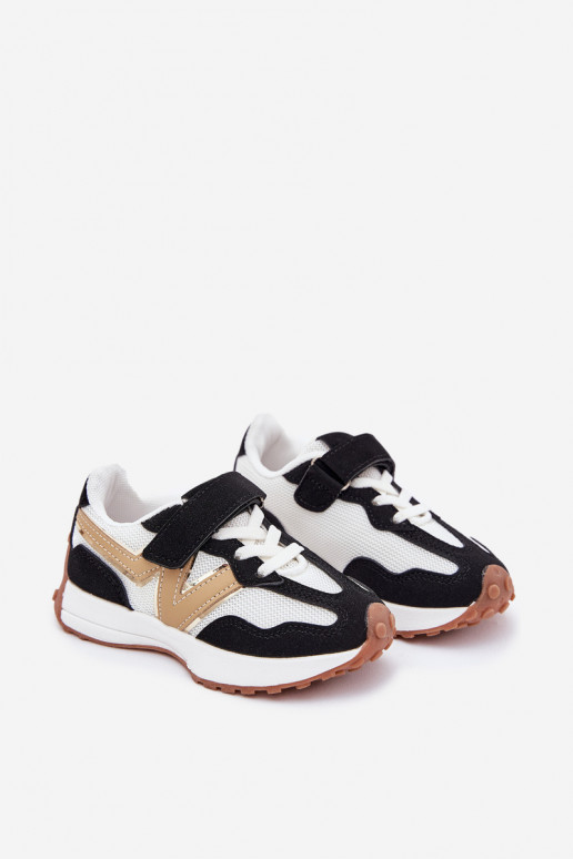 Sneakers modelio batai Vaikiški su lipniais užsegimais Baltos-juodos spalvos Tezzu