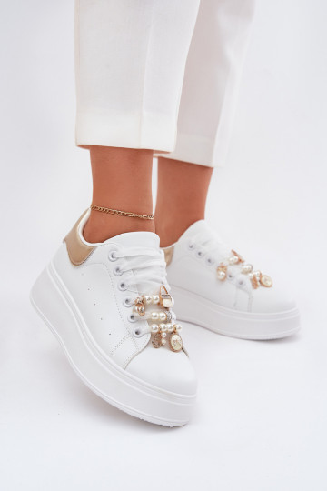 Sneakers modelio batai Moteriškas su platforma Z Przypinkami Baltos-aukso spalvos Ocerdia 2