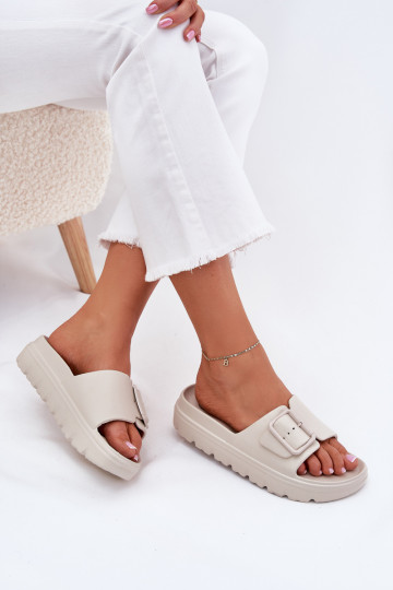 Moteriškos šlepetės Lengvos šlepetės su platforma su sagtimis smėlio spalvos Viasara