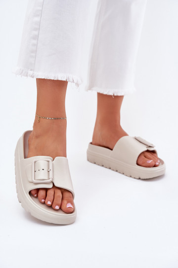 Moteriškos šlepetės Lengvos šlepetės su platforma su sagtimis smėlio spalvos Viasara 2