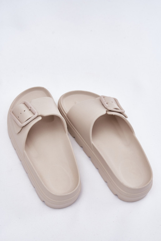 Moteriškos šlepetės Lengvos šlepetės su platforma su sagtimis smėlio spalvos Viasara