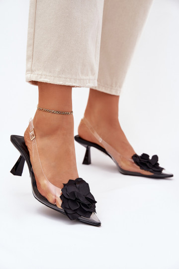 Perregimi basutės su plonais kulniukais Su puošniais Gėlė juodos spalvos Risalie