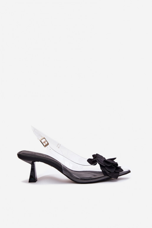 Perregimi basutės su plonais kulniukais Su puošniais Gėlė juodos spalvos Risalie