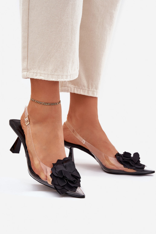 Perregimi basutės su plonais kulniukais Su puošniais Gėlė juodos spalvos Risalie