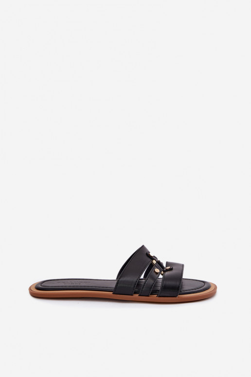 lygiapadžiai Moteriškos šlepetės Ze aukso spalvosm Detalem juodos spalvos Noroti