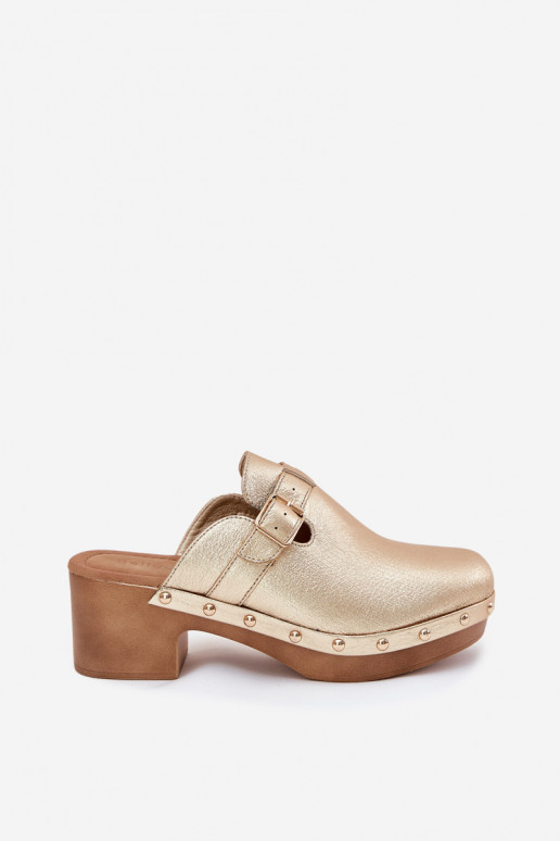 Šlepetės Klumpės Moteriškas su kulniukais su sagtimis aukso spalvos Veldexina Šlepetės Klumpės Moteriškas su kulniukais su sagtimis aukso spalvos Veldexina