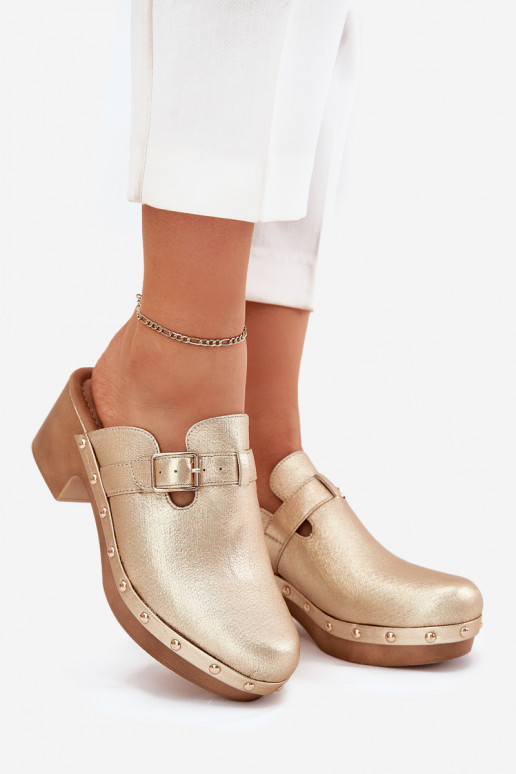 Šlepetės Klumpės Moteriškas su kulniukais su sagtimis aukso spalvos Veldexina Šlepetės Klumpės Moteriškas su kulniukais su sagtimis aukso spalvos Veldexina